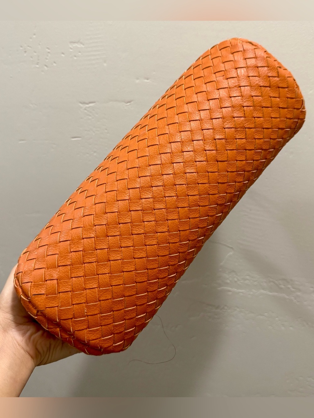Orange Woven Leather Handmade Kisslock Bag, Vintage Cowhide Crossbody - Picture 15 of 16